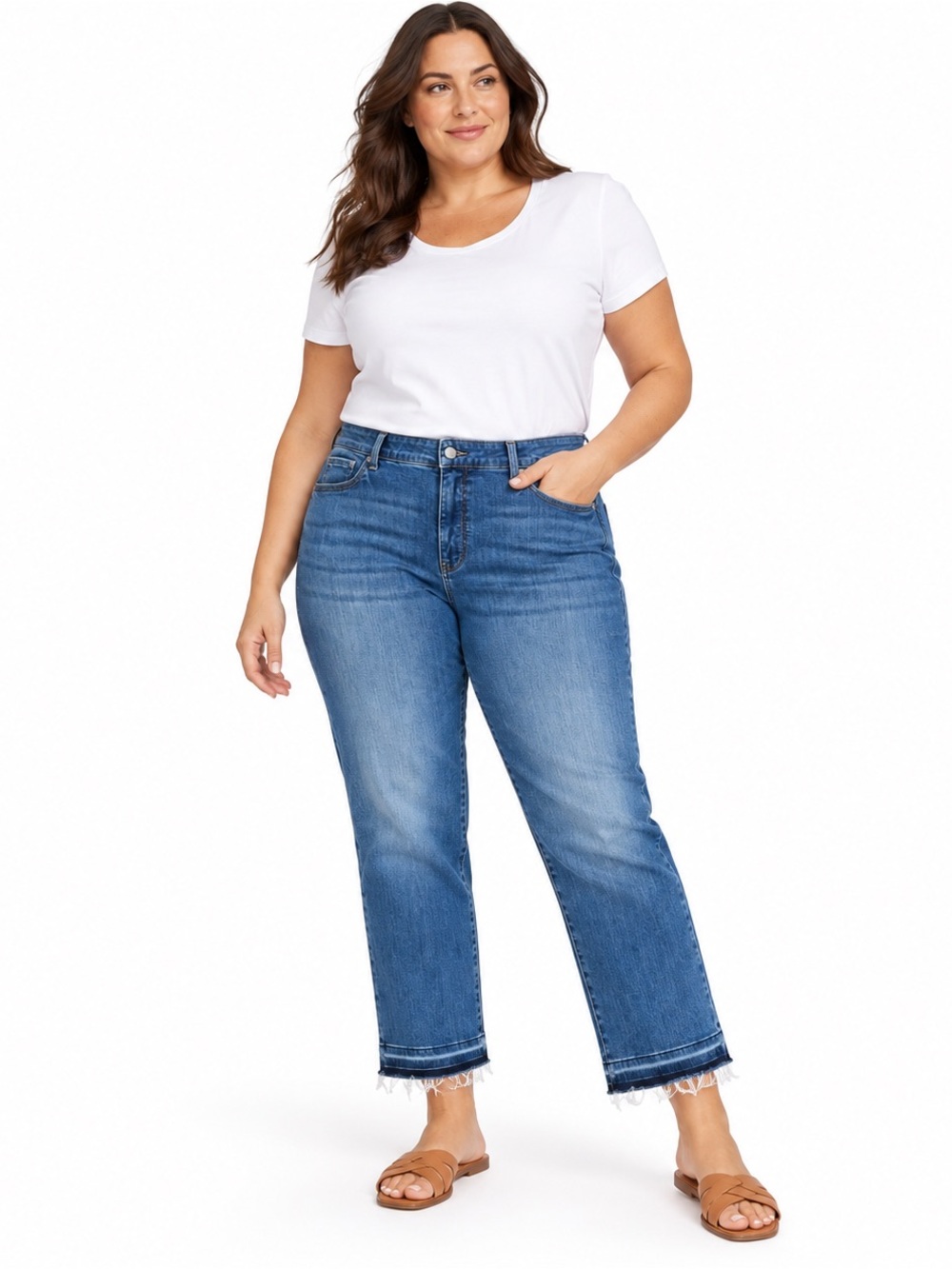 NYDJ Marilyn Straight Blue Waters Released Hem Jeans Women’s Size 14